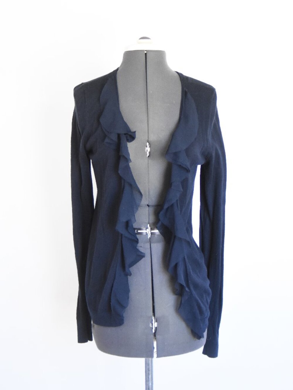 Hollister Women's Ruffle Open Front Cardigan Sweater Navy Blue Size Small Y2K